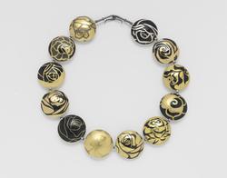 Suzan Rezac jewelry a dozen roses necklace inlay of gold, shakudo, shibuichi, brass, silver