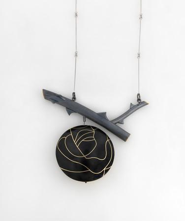 Suzan Rezac. Jewelry. Inlay. "Gold Rose". 18K gold, shakudo, oxidized silver, platinum.