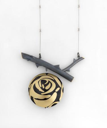 Suzan Rezac. Jewelry. Inlay. "Gold Rose". 18K gold, shakudo, oxidized silver, platinum.