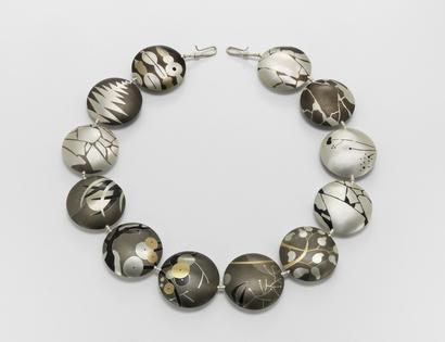 Suzan Rezac jewelry winter reversible necklace inlay silver shakudo 18K gold nickel silver