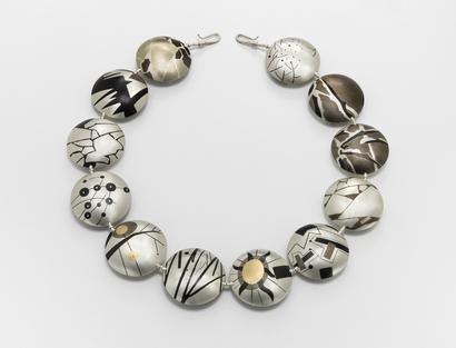 Suzan Rezac jewelry winter reversible necklace inlay silver shakudo 18K gold nickel silver