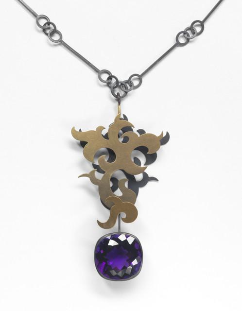 Suzan Rezac. Jewelry. Amethyst, mica powder, oxidized silver, 18K gold