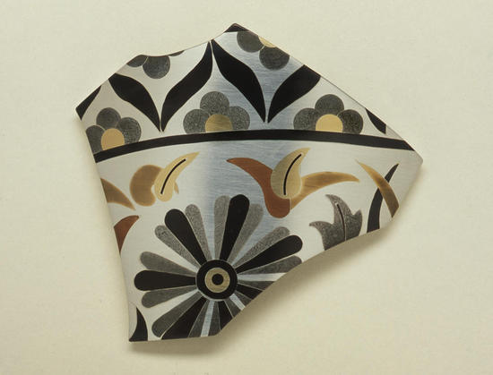 Suzan Rezac. Jewelry. "Anatolia". Brooch/pendant. Silver, shakudo, shibuichi, bronze, copper. Inlay.