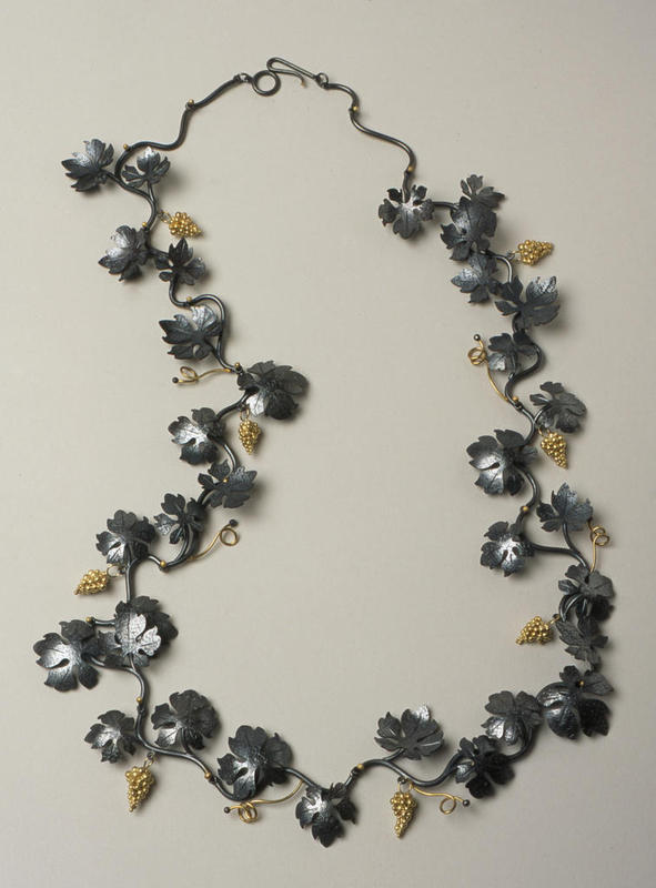 Suzan Rezac oxidized silver 18K gold grape necklace