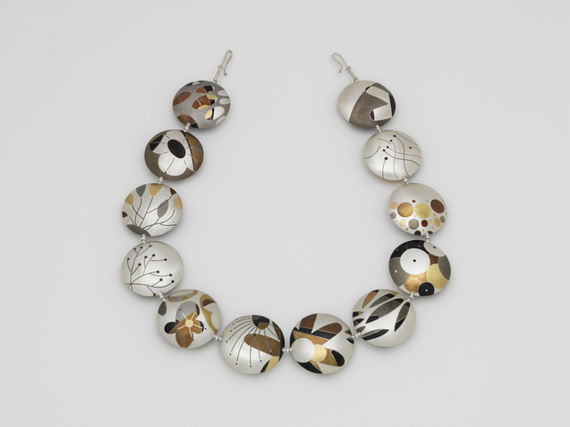 Suzan Rezac. "Indian Summer". Reversible necklace. Silver, bronze, shibuichi, shakudo, copper, nickel silver, brass, 18K yellow and red gold.