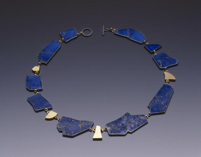 Suzan Rezac. Necklace: lapis lazuli, 18K gold, oxidized silver.